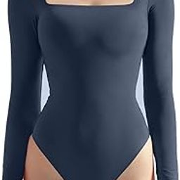 Women's Sexy Long Sleeve Square Neck Bodysuits-image-65