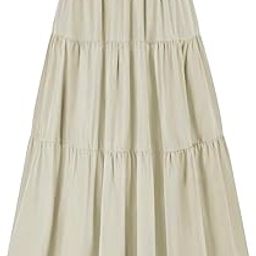 Faux Crepe Ruffle Maxi Skirt, Adjustable Waist, Tiered Hem-20