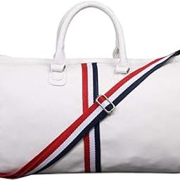 White Premium Faux Leatherette Stylish & Lightweight Travel Duffle Bag for Women, Duffel Bag for Travelling & Gym - Blue & Red Stripes-image-15