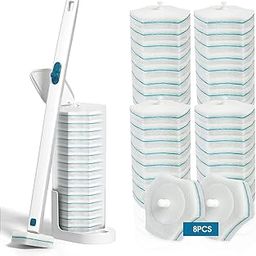 RICAMZI Disposable Toilet Brush With Holder and 8 Refills, Cleaning Supplies for Deep Cleaning and Hygienic Bathroom Maintenance, White-image-7