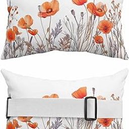 2 Packs Orange Flower Outdoor Chaise Longue Throw Pillow Covers Waterproof with Elastic Band,Beach Pool Lumbar Pillowcase Cushion Sham With Hidden Zipper Pastel Botanical Floral Leav Herb 11x16-image-83