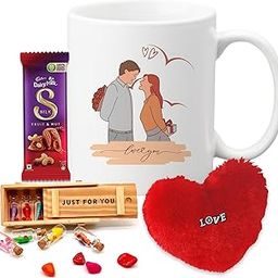 Handicraft Bazarr Valentine Gift for Boyfriend Heart Cuhsion Wooden Message Box Chocolate Combo Ceramic Mug 350ml Valentine Hamper for Girlfriend-image-24