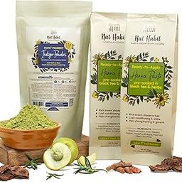 Nat Habit Ready-to-Apply Henna Paste and Organic Indigo Powder Combo – Natural Hair Color Combo for Black Hair, Henna & Indigo Leaf Powder for Rich Dark Brown and Fast Post-Henna Coloring, (Henna: Pack of 2 x 220g, Indigo: Pack of 1 x 85g)-7