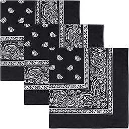 Paisley 3 piece Assorted Cowboy Bandanas Cotton 22 x 22 inch-3 PCS Black-image-4