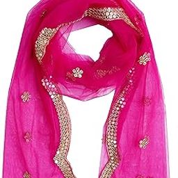 Embroidered & Embellished Plastic Mirror Net Dupatta for Womens & Girls With Curve Cut Work Fancy Design-27