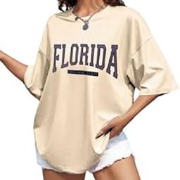 Oversized Printed T-Shirt for Women | Stylish Loose Fit Cotton Tshirt | Casual Baggy Half Sleeve Graphic Tee | Trendy Printed Tshirt for Women (Florida, CML, M)-image-47