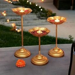M H IMPEX Decorative Urli Bowl Tealight Holder Stand | Urli Stand Set of 3 for Decoration | Floating Diya Stand Home Decor Decorative Showpiece | Urli Bowl for Diwali and Pooja (Set of 3)-image-15