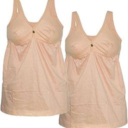 Women Cotton Regular Fit Sleeveless Cotton Bra Cum Comisole Slip Multicolor Pack of 2 Beige-image-14