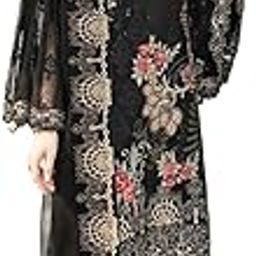 Women's Black Faux Georgette Semi Stitched Top With Unstitched Santoon Bottom Embroidered Straight Kurta Dress Material (Pakistani Salwar Suit) (ME-1068-Black)-image-40