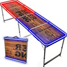 Shoppers Hub PNQ Beer Pong Table with LED Lights - Foldable, Portable & Adjustable Height | Waterproof Wooden Design | 240cm Long for Party & Game Nights-8
