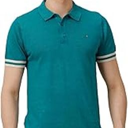 Men's Linen Cotton Turquoise Blue Solid Contemporary Fit Half Sleeve Polo Neck T-Shirt-image-26