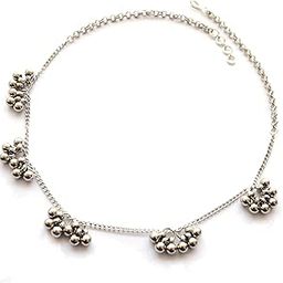 Oxidized Silver Ethnic Chain Choker Necklace for Girls and Women in Tribal Bohemian Style-image-80