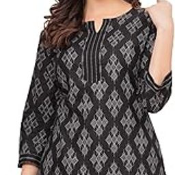 Women's Beautiful Straight Cotton Fabric Printed Round Neck Short Kurtis | Casual Wear | Tunic, Office Wear Top Dresses Kurti for Girls & Ladies Kurtis-image-90