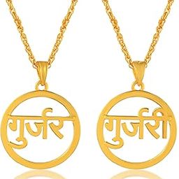 Brass Micron Gold plated husband wife Gurjari-Gurjar pendant for couples-men women Fashion jewellery Gujjar community (Pack 2-Male + female) (CMNI8330)-image-75