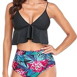 Printed Bikini, Multipurpose Machine Washable High Waisted Women Bikini for Women (XL) Black-picture-13