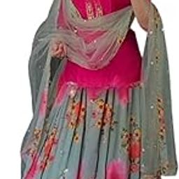 WOMEN'S Georgette Dhoti Salwar Suit (Patiyala Suit) (SF261-VER-5 Grey1 Free Size)-picture-32