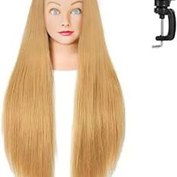 VIEWS Hair Dummy for Advance Hair Styling Practice, Cutting, Curling and All Other Purposes | Synthetic Hair Dummy | Hair Color: Golden | Hair Length: 28 Inches-image-17