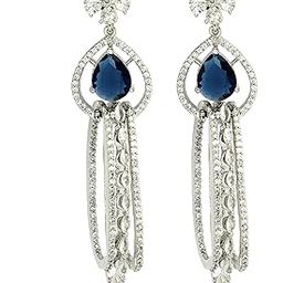 Rhodium Plated Silver Toned American Diamond Studded Long Cluster Drop Fashion Latest Jewellery Earrings For Women & Gift For Girls-image-32