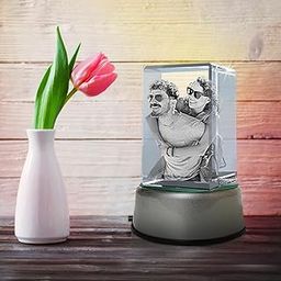 UNIQUE MINIATURE.Personalized 3D Laser Engraved Crystal Cube with Free LED Light Base Wedding Gifts for Home Decor.Illuminated Keepsake Crystal (10X6X6 cm)-image-66