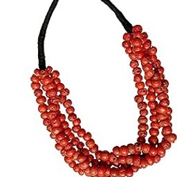 Red Ceremic 4 Strand Glass Beads & Thrade Tribal Women Necklace-image-30