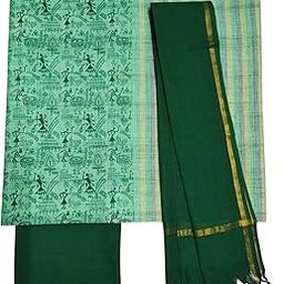 Mangalagiri Cotton Unstitched Salwar Suit Set with Dupatta for Women | South Cotton Handloom Suit Dress Material-image-54