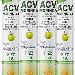 Raskam ACV Apple Cider Vinegar Effervescent Fizz 15 Tablets 500mg (Pack of 4) Helps in Weight Management Digestion & Sugar Balance Orange Flavour-28
