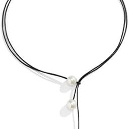 Boho Double Layers Leather Pearl Suede Y Drop Adjustable Necklace for Girls & Women- Contemporary Black Leather Wrap Choker Necklace- Gothic Tie Up Necklace-image-35