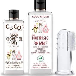 Combo of Virgin Coconut Oil, Toothpaste, & Finger Toothbrush for Babies | 100% Pure, Natural, Ingestion Safe, and Cold-Pressed (100ml Coconut Oil + 200ml Toothpaste + 1 brush) (300ml)-picture-30