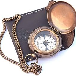 Brass Push Button Compass with Black Leather Case, Direction Finder Navigational Collectible Pocket Compass Unique Gift for Camping and Hiking Travelling-image-55