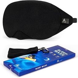 Mavogel Cotton Sleep Eye Mask - Updated Design Light Blocking Sleep Mask, Soft and Comfortable Night Eye Mask for Men Women, Eye Blinder for Travel/Sleeping/Shift Work, Includes Travel Pouch, Black-48