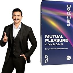 Bold Care Mutual Pleasure Dotted (576 Dots), Ribbed & D-LAY Condoms (Pack of 10) | Ultra thin with benzocaine & menthol lubrication | 60 Microns | Comes with Disposable pouch | Gold Standard Latex-26