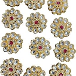 12 Pc Red and White Kundan Stone Connectors for Jewelry Making, Rakhi Craft, Embroidery, Toran, and Purse,Bag, Wallet Decoration-image-58