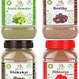 Glow Lush Amla, Reetha, Shikakai & hibiscus Powder (75gm Each) for Hair Pack| Hair Mask-image-56