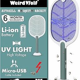 Weird Wolf 2 in 1 UV Light Electric Fly Swatter Mosquito Racket Bat with Base Stand, Lithium Battery, USB Charging, 6 Months Warranty, White-18