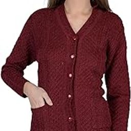 Women's Woolen V-Neck Self Design Cardigan - Heavy Rainbow Fabric Winter Wear Pure Wool Long Cotty Fully Warm Free Size (4XL, Maroon)-image-15