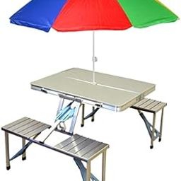 Hingladiya Export Outdoor Aluminum Portable Folding Camp Suitcase Picnic Table with 4 Seats Portable Aluminium Folding Picnic Table with Chair Set, Multicolour-image-1