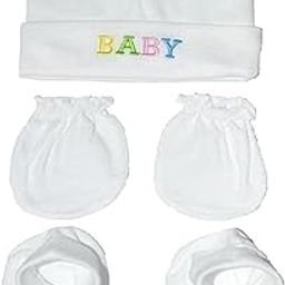 New Born Baby Cotton Caps Booties Mittens Combo Set-image-1