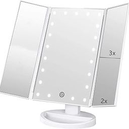 Infitrans 3 Folds Lighted Vanity Makeup Mirror,1X/2X/3X Magnification, 21 LED Bright Table Mirror with Touch Screen,180 Adjustable Rotation,Portable Travel Cosmetic Mirror-17