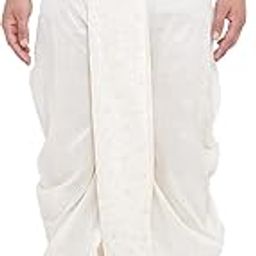 Men's Cream Silk Blend Embroidered Dhoti Ready-to-Wear Traditional Dhoti with Golden Embroidery for Weddings, Festivals, and Casual Wear-image-10