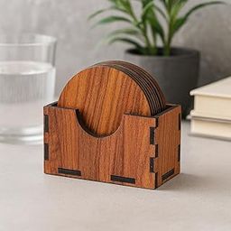 Craftzo Wooden Antique Shape Costers for Tea | Coffee| Drink Mugs |Coaster Set of 6 for Kitchen|Dining Table| Office |Restaurant (Model-10)-image-95
