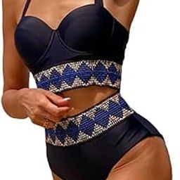 PolySpandex Black Bikini with Threaded Belt | Padded (in-built pads) | Swimming costume for Women | Swimwear | Sizes: S to XL-image-15