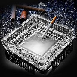 VINCENZO Crystal Glass Square Shape Tabletop Ash Tray Glass Ash Tray for Cigarette, Cigar Smoking for Home, Car, Balcony, Crystal Clear Big Size Square Ash Tray Box Glass Ash Tray (Pack of1)-image-64