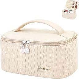 Massmot Cosmetic Bag for Women, Travel Makeup Bag, Large Capacity Makeup Organizer Bag and Storage, Portable PU Leather Pouch Toiletry Bag, with Handle Cosmetic Bags for Women (White)-image-81