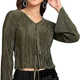 saffe V Neck Front Bo Full Sleeve Olive Color Tank Top-picture-8