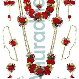 Jewellery womens Multi Colour Artificial Flower Necklace Combo Set | Baby Shower Jewellery Set | Haldi, Mehndi, Sangeet, Godbharari, Maternity Shoot Jewellery-image-44