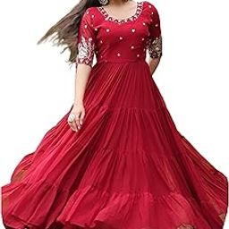 Womens Sequence with Thread Embroidery Georgette Maxi Dress Ethnic Wear Comfortable Round Neck Gown-4