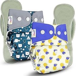 LILTOES Cloth Diapers For New Born Babies 0 to 3 Years | Freesize Adjustable and Reusable | Premium Cloth Nappies Pack of 2 (2 Cloth Diapers + 2 Inserts) | Ice Polar + Hawaiian Pineapple-20