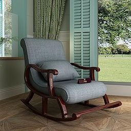 Wooden Twist Inglesa Recliner Rocking Chair with Pillow in Premium Sheesham Wood (Grey)-image-12