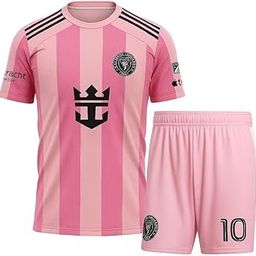 Miammy Pink Football Team Messi Jersey With Printed Shorts For (Kids & Men & Boys)-image-4
