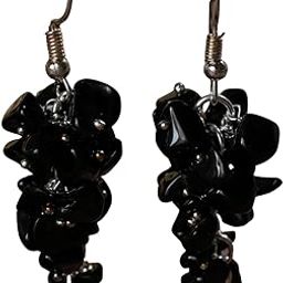 Natural Black Stone Gemstone Dangle Earrings Beautifully Crafted Jewellery for Girls and Women-image-45